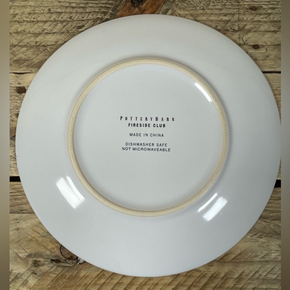 Lot of 2 Pottery Barn Rover Fireside Club Plate Dog White Multicolor Stripe Dish - Picture 6 of 13